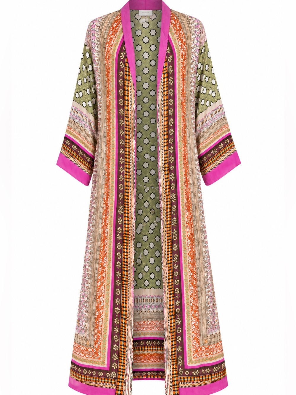 One Hundred Stars Long Open-Front Kimono Cardigan with Pockets - Picture 2 of 9
